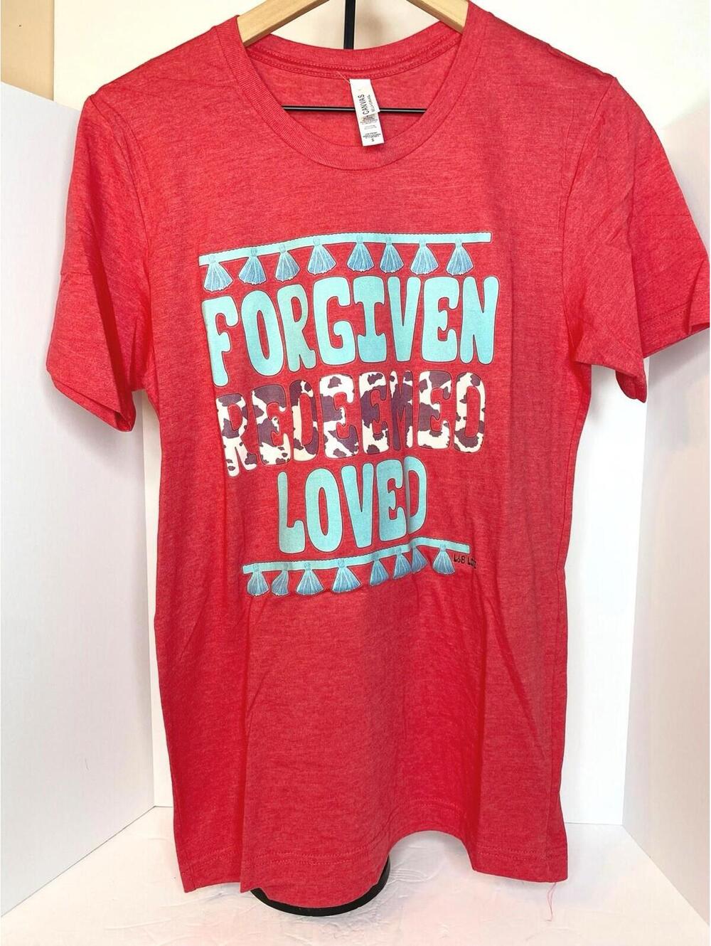 Valentines Tshirt, Forgiven Redeemed Loved, Woman’s Size Small